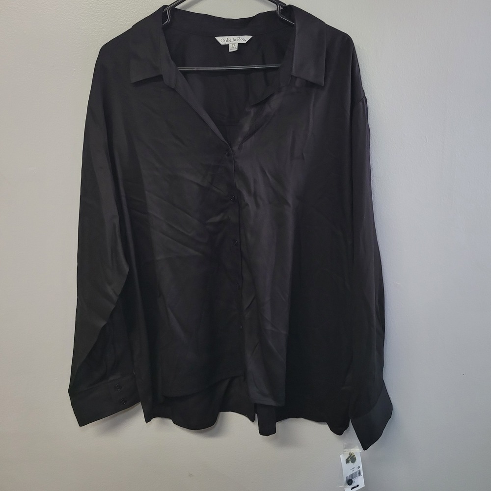 Ophelia Roe Black Button Down Shirt Long Sleeve Lyocell Plus Size 2X